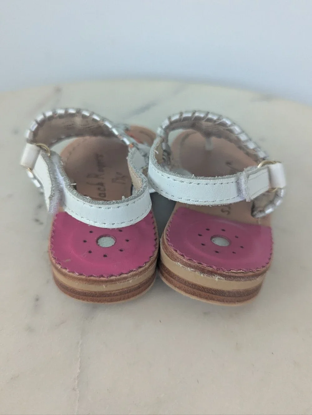 Jack Rogers Little Girls White & Pink Leather Sandals